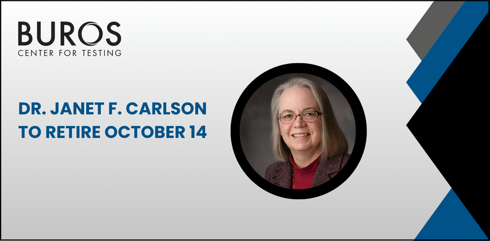 BUROS logo, headshot of a smiling woman in glasses, text announces retirement on October 14.